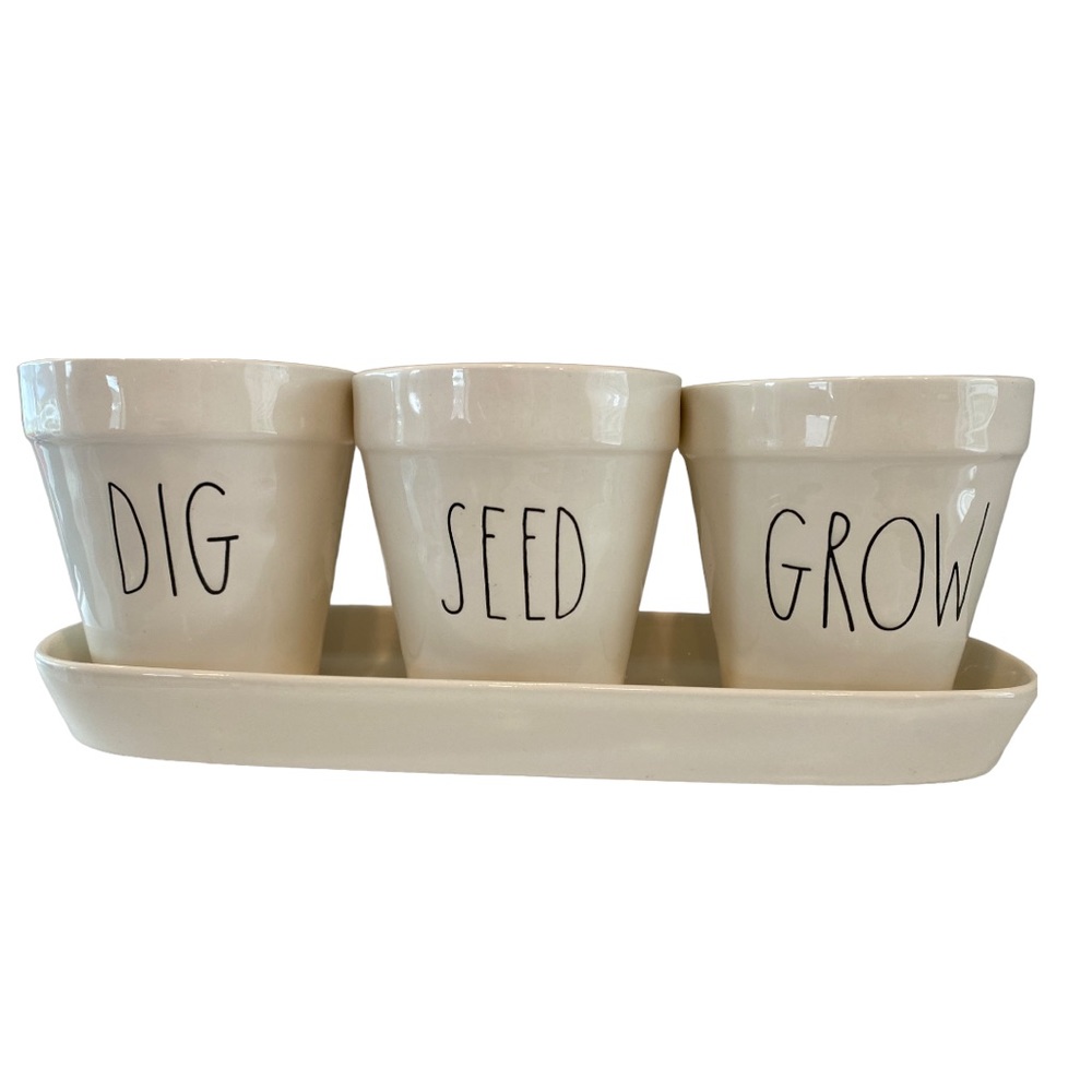 Rae Dunn Dig Seed Grow Four Piece Planter Set